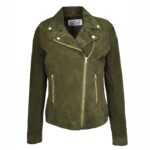 Women's Genuine Goat Suede Biker Jacket Lola Olive Green Regular price