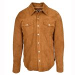 Mens Real Goat Suede Shirt Western Trucker Jacket Oliver Denim Blue - Image 2