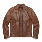 Mens Biker Leather Jacket Standing Collar Bowie Rub Off - Image 2